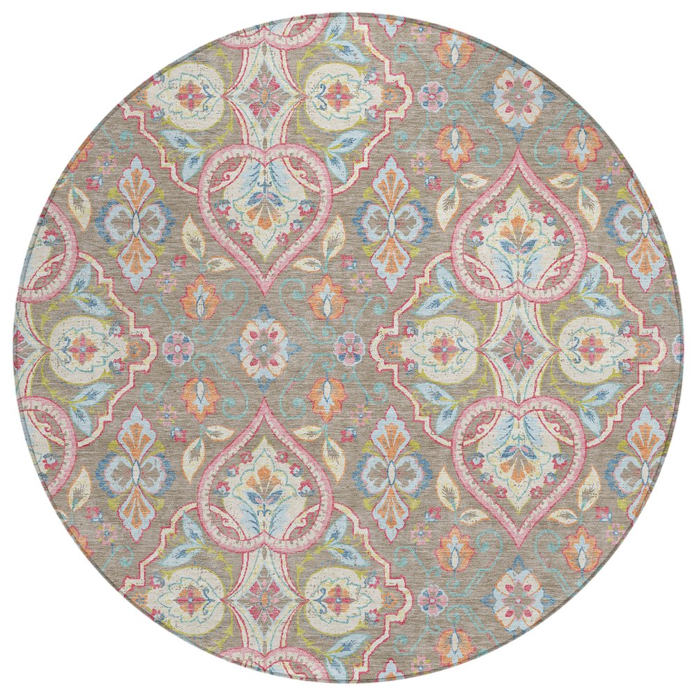 Machine Washable Indoor/Outdoor Chantille ACN2207 Taupe 8' x 8' Round Rug. Picture 1