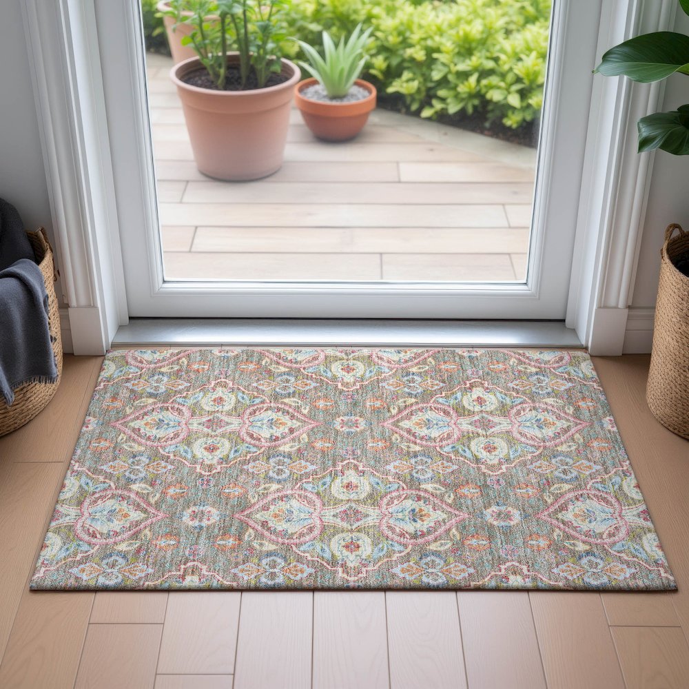 Machine Washable Indoor/Outdoor Chantille ACN2207 Taupe 1'8" x 2'6" Rug. Picture 5