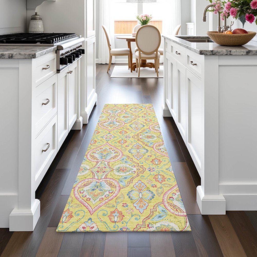 Machine Washable Indoor/Outdoor Chantille ACN2207 Yellow 2'3" x 7'6" Runner Rug. Picture 5