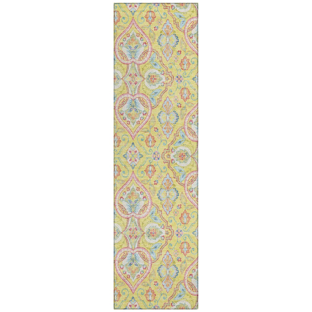 Machine Washable Indoor/Outdoor Chantille ACN2207 Yellow 2'3" x 7'6" Runner Rug. Picture 1