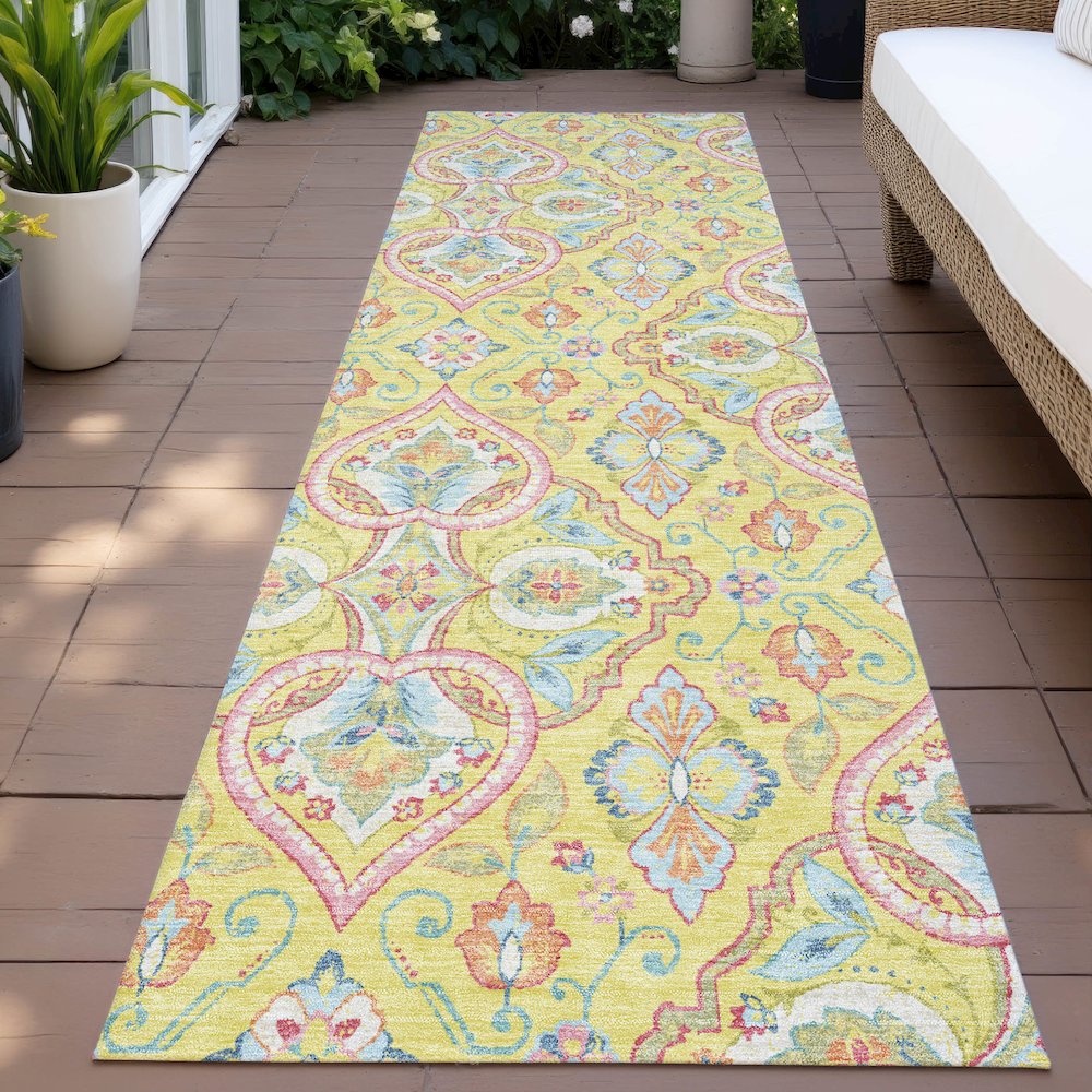 Machine Washable Indoor/Outdoor Chantille ACN2207 Yellow 2'3" x 7'6" Runner Rug. Picture 6