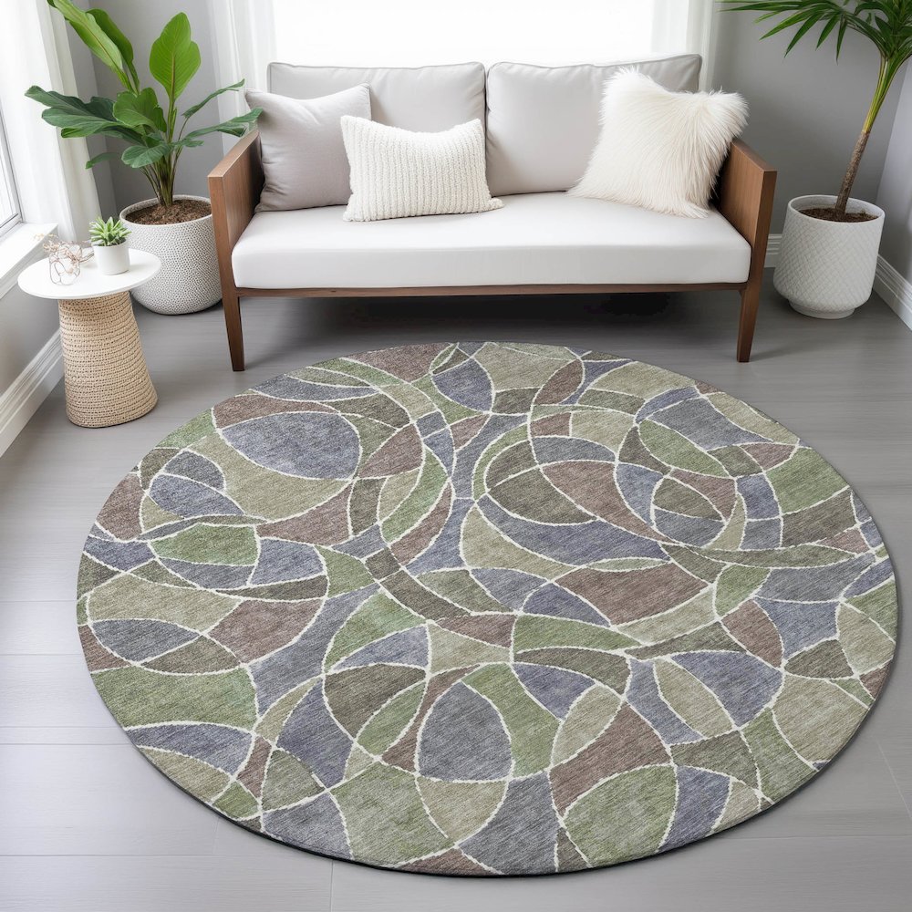 Machine Washable Indoor/Outdoor Chantille ACN2208 Green 8' x 8' Round Rug. Picture 5