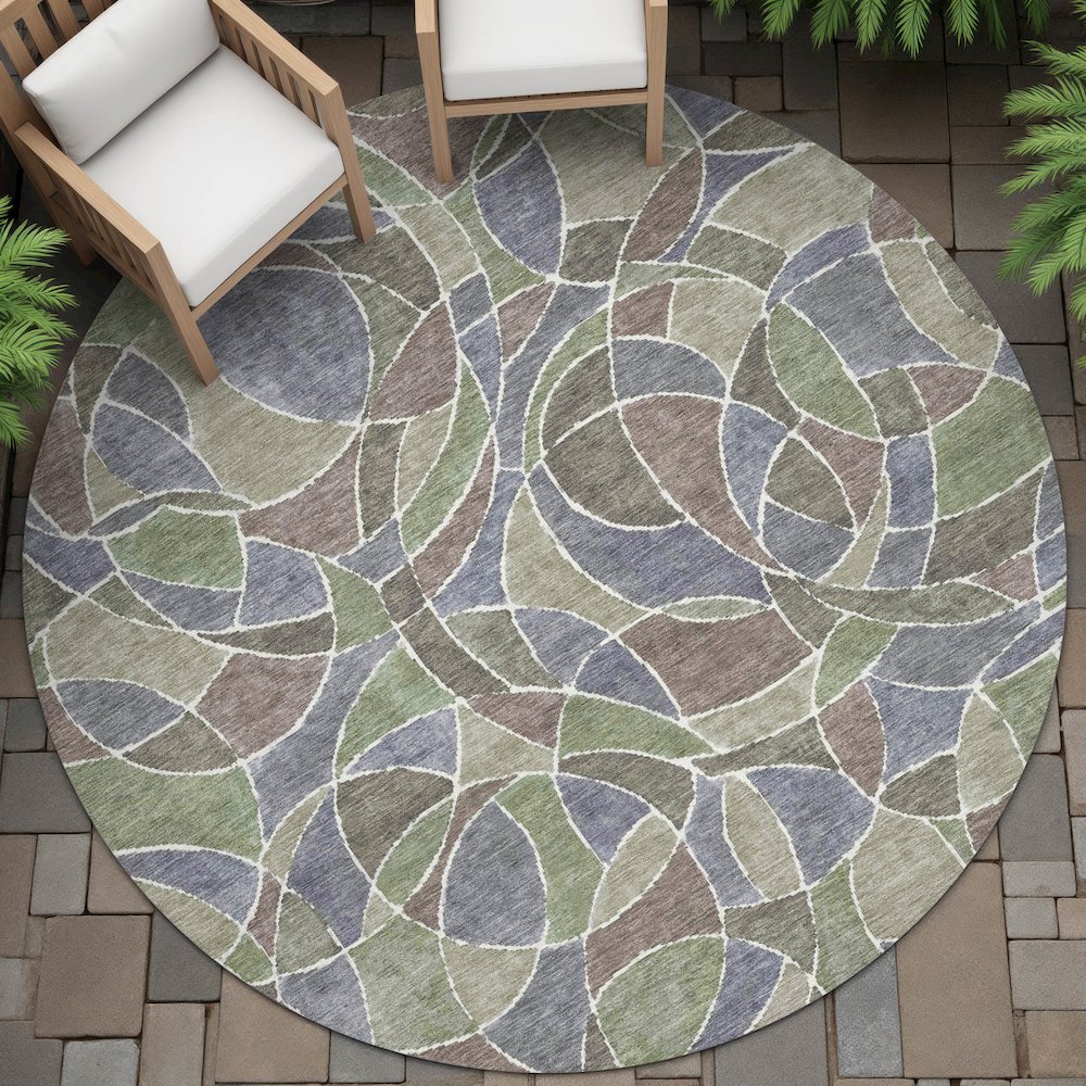Machine Washable Indoor/Outdoor Chantille ACN2208 Green 8' x 8' Round Rug. Picture 6