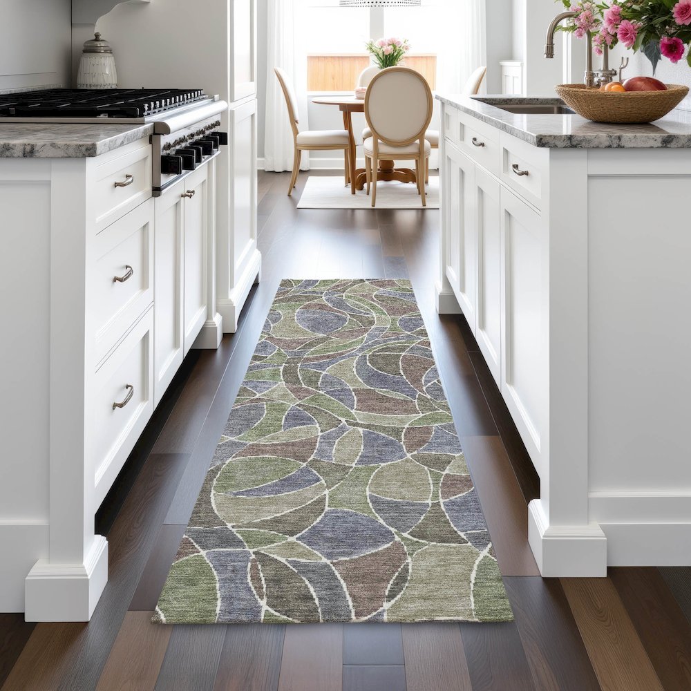 Machine Washable Indoor/Outdoor Chantille ACN2208 Green 2'3" x 7'6" Runner Rug. Picture 5
