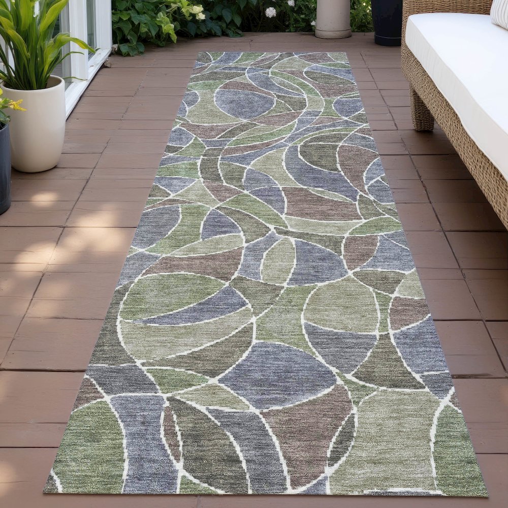 Machine Washable Indoor/Outdoor Chantille ACN2208 Green 2'3" x 7'6" Runner Rug. Picture 6