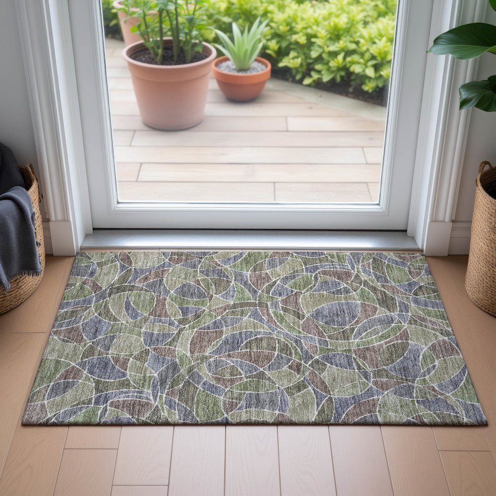 Machine Washable Indoor/Outdoor Chantille ACN2208 Green 1'8" x 2'6" Rug. Picture 5