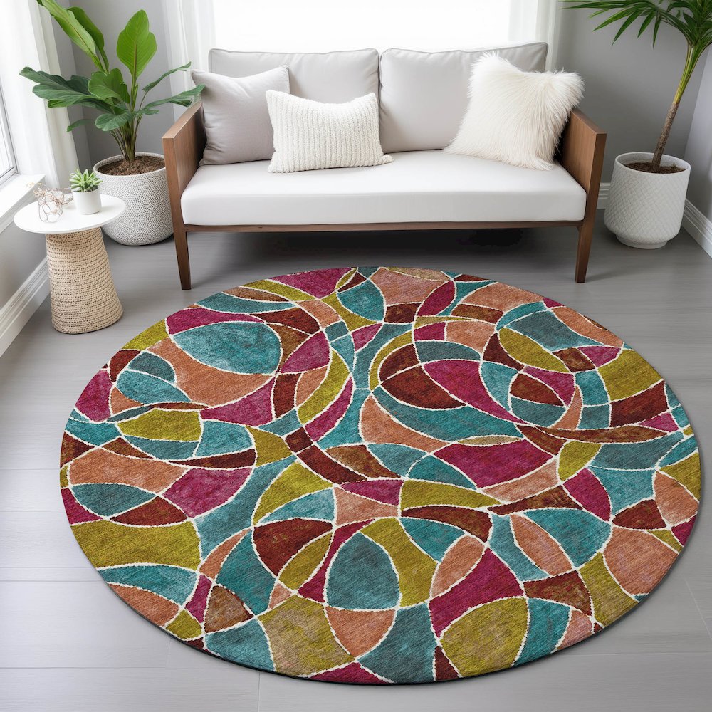 Machine Washable Indoor/Outdoor Chantille ACN2208 Merlot 8' x 8' Round Rug. Picture 5