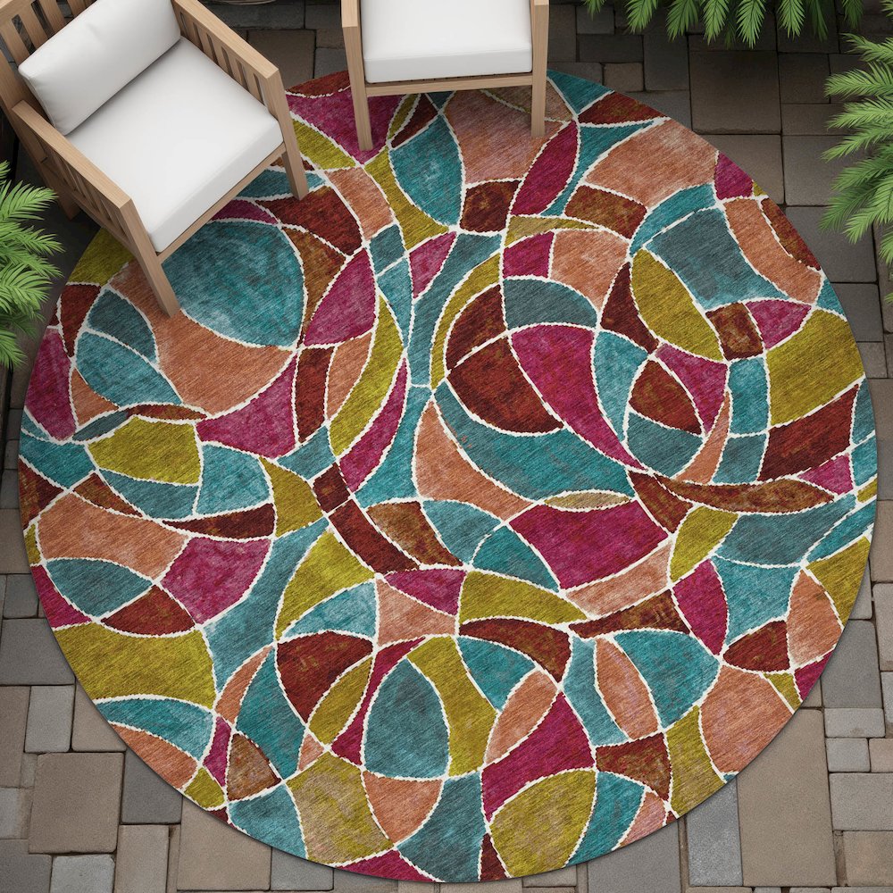 Machine Washable Indoor/Outdoor Chantille ACN2208 Merlot 8' x 8' Round Rug. Picture 6