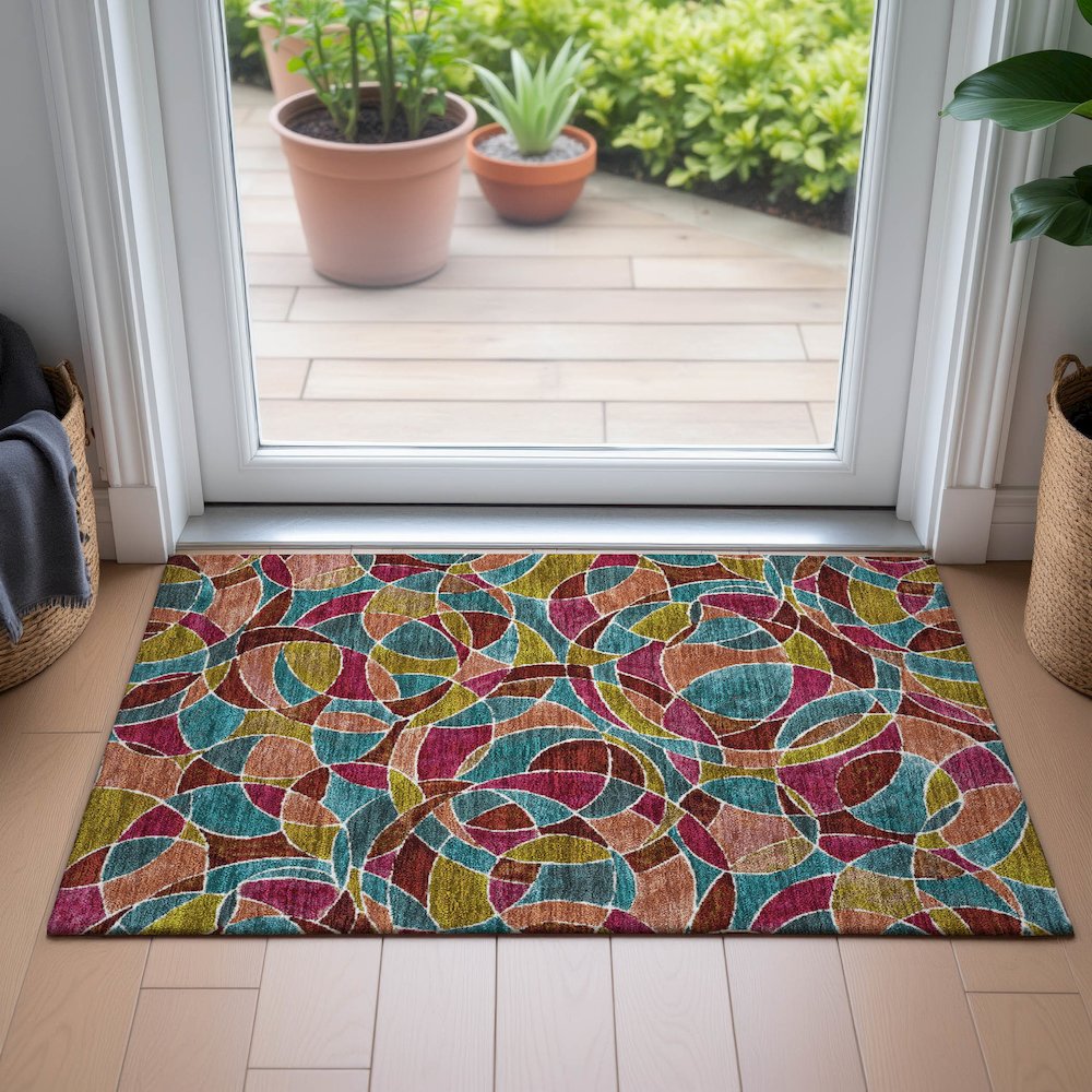 Machine Washable Indoor/Outdoor Chantille ACN2208 Merlot 1'8" x 2'6" Rug. Picture 5