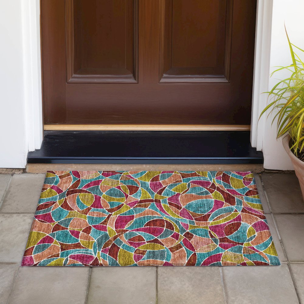 Machine Washable Indoor/Outdoor Chantille ACN2208 Merlot 1'8" x 2'6" Rug. Picture 6