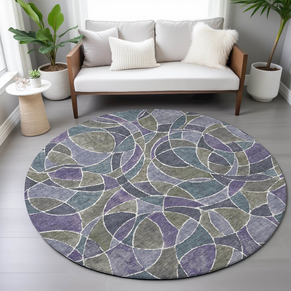 Machine Washable Indoor/Outdoor Chantille ACN2208 Purple 8' x 8' Round Rug. Picture 5