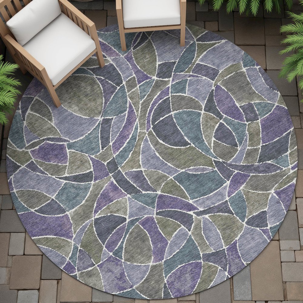 Machine Washable Indoor/Outdoor Chantille ACN2208 Purple 8' x 8' Round Rug. Picture 6