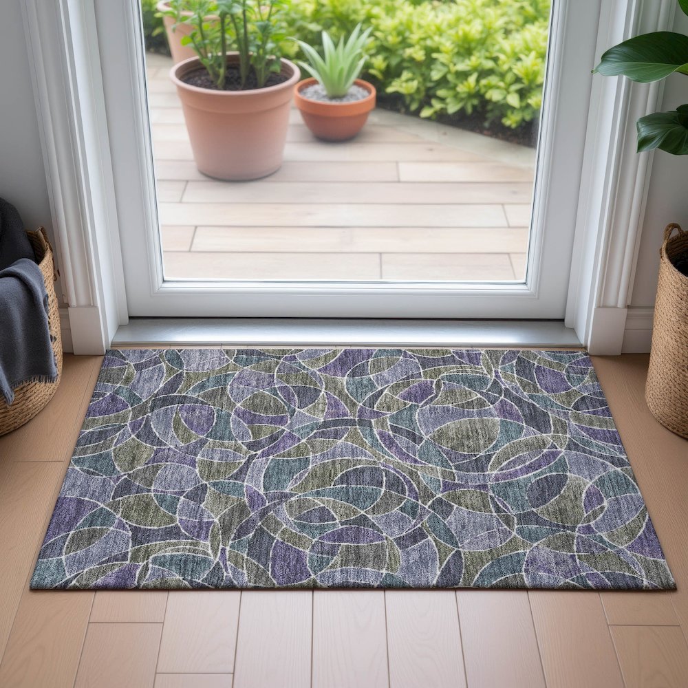 Machine Washable Indoor/Outdoor Chantille ACN2208 Purple 1'8" x 2'6" Rug. Picture 5