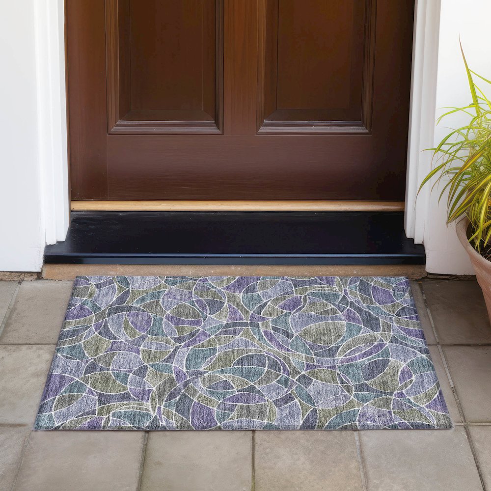 Machine Washable Indoor/Outdoor Chantille ACN2208 Purple 1'8" x 2'6" Rug. Picture 6