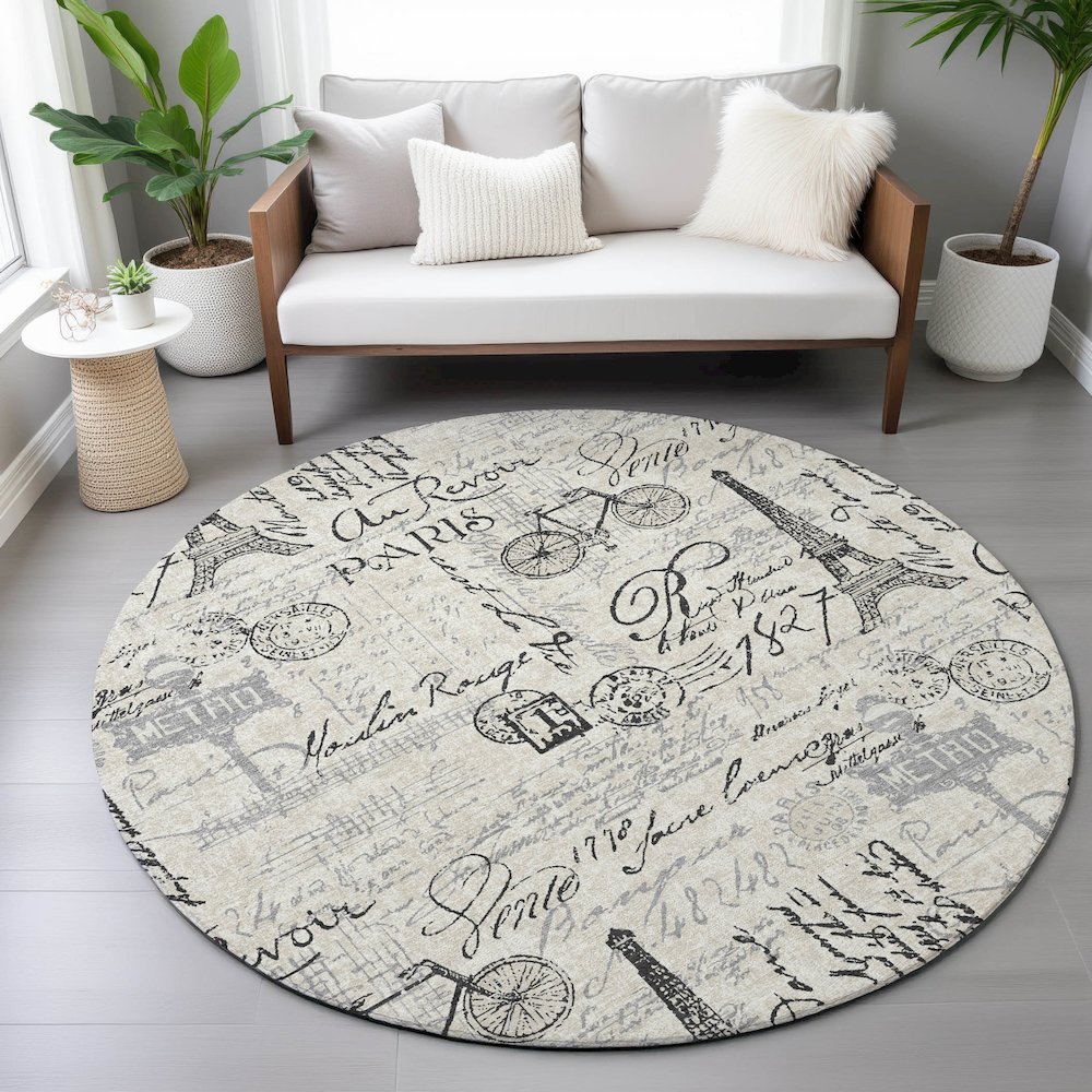 Machine Washable Indoor/Outdoor Chantille ACN2209 Beige 8' x 8' Round Rug. Picture 5