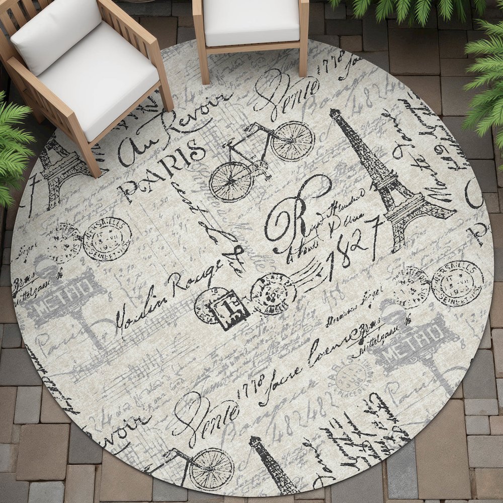 Machine Washable Indoor/Outdoor Chantille ACN2209 Beige 8' x 8' Round Rug. Picture 6