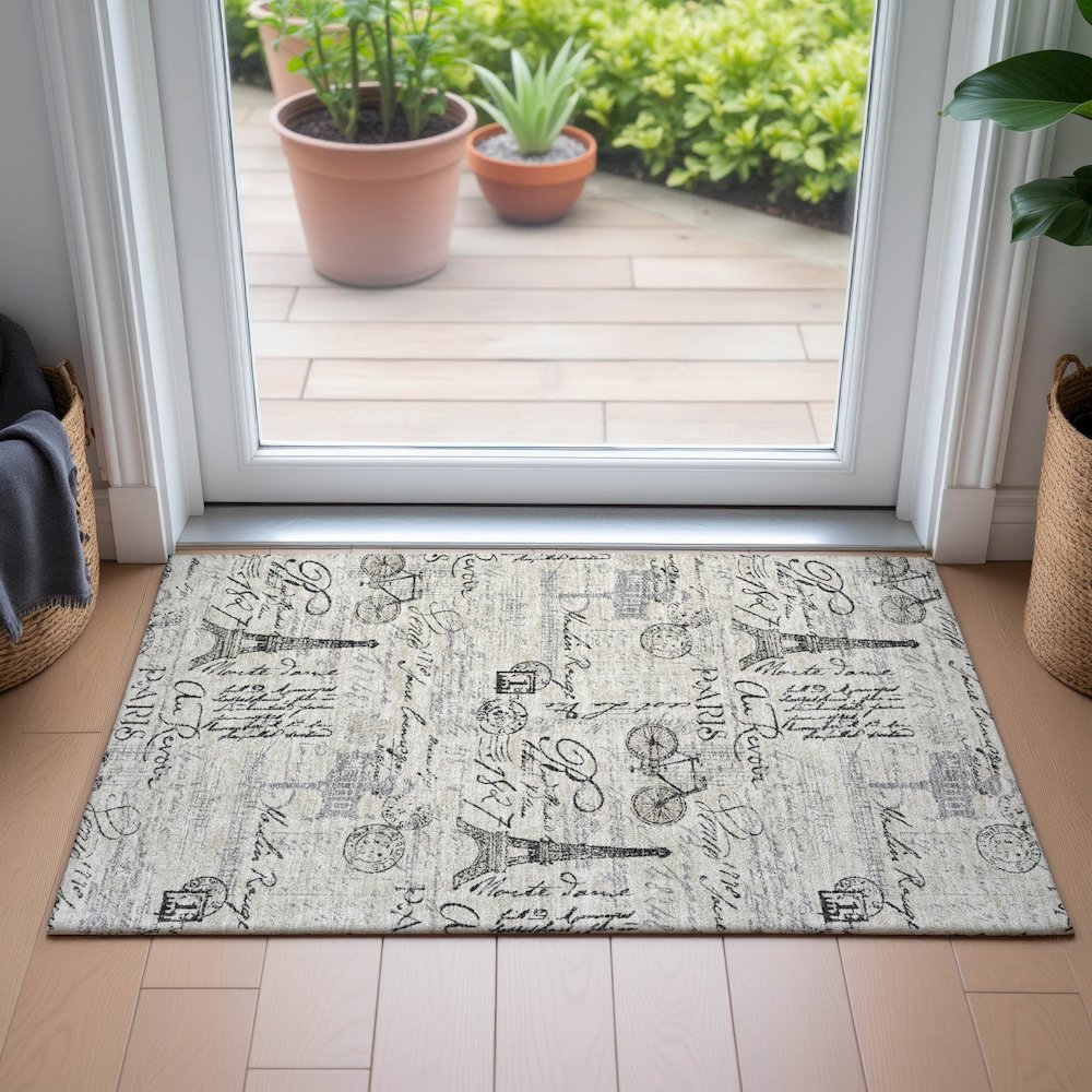 Machine Washable Indoor/Outdoor Chantille ACN2209 Beige 1'8" x 2'6" Rug. Picture 5