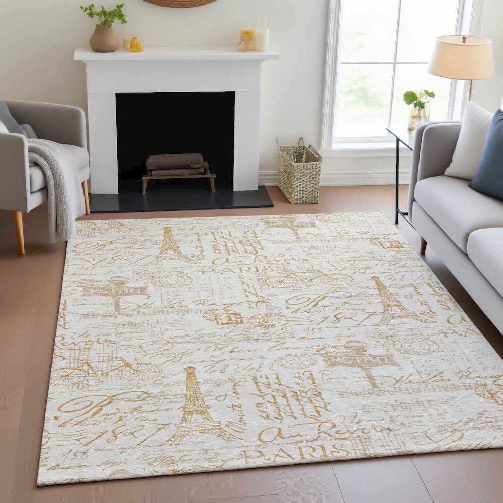 Machine Washable Indoor/Outdoor Chantille ACN2209 Gold 2'6" x 3'10" Rug. Picture 5