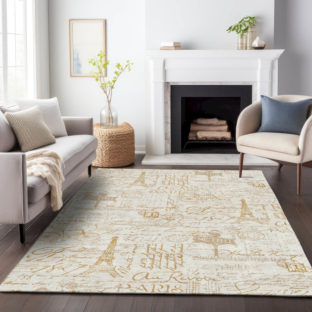 Machine Washable Indoor/Outdoor Chantille ACN2209 Gold 2'6" x 3'10" Rug. Picture 6
