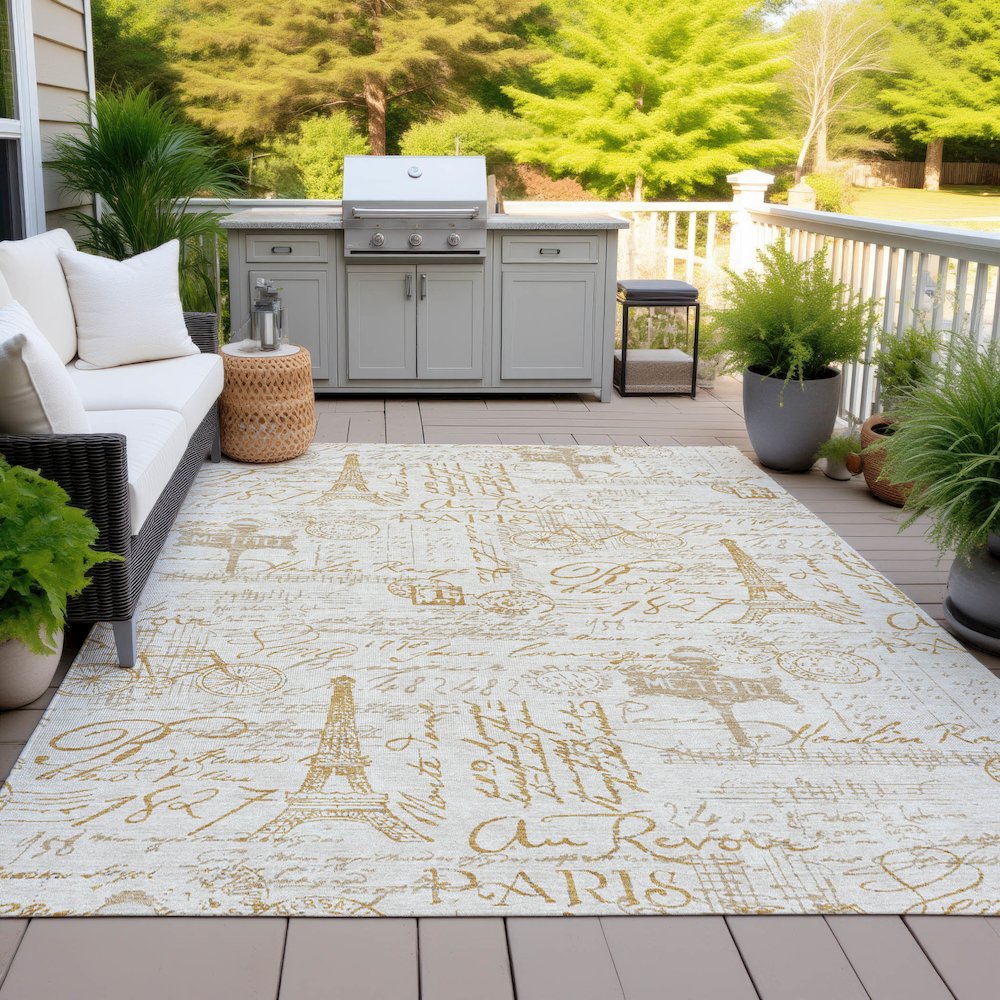 Machine Washable Indoor/Outdoor Chantille ACN2209 Gold 2'6" x 3'10" Rug. Picture 7