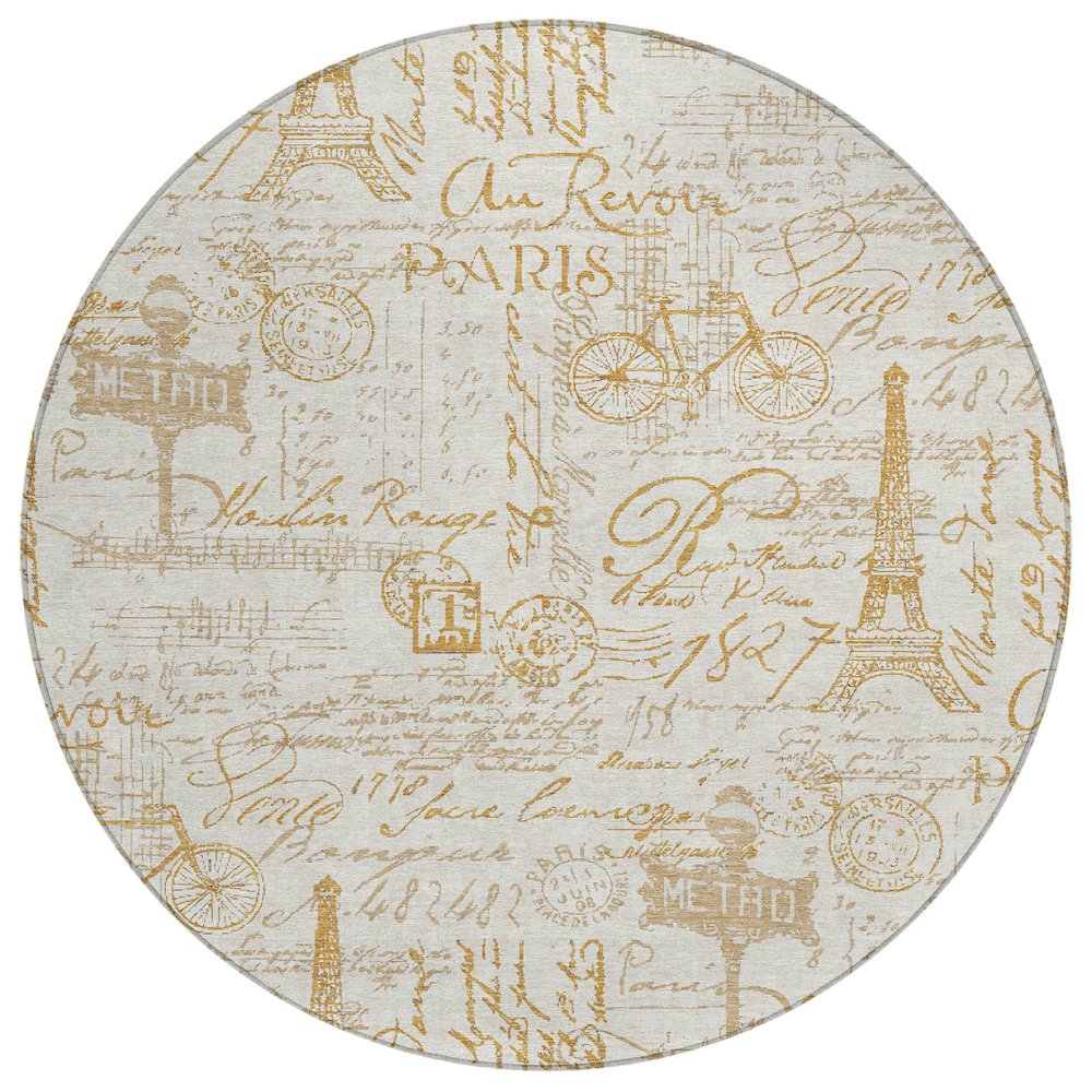 Machine Washable Indoor/Outdoor Chantille ACN2209 Gold 8' x 8' Round Rug. Picture 1