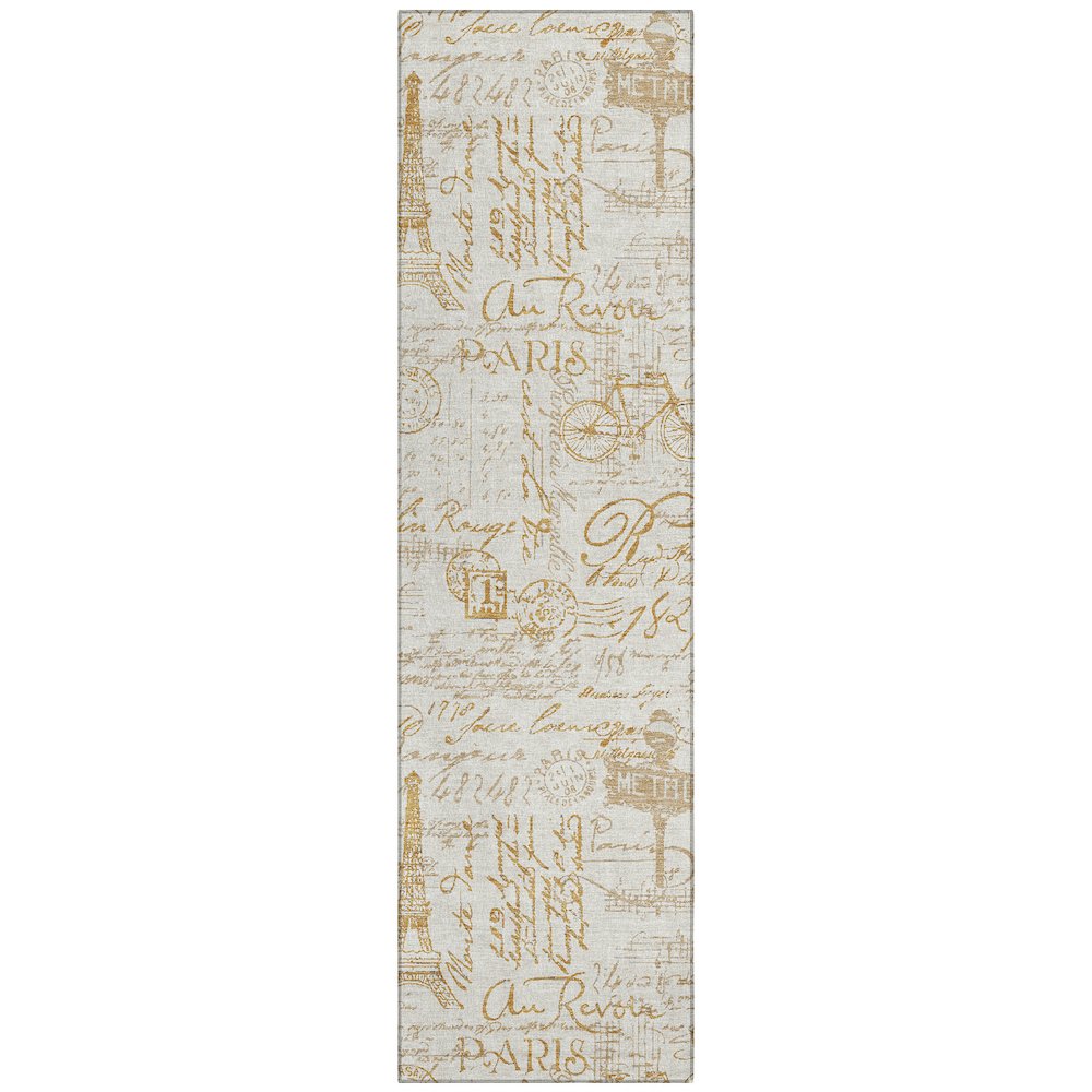 Machine Washable Indoor/Outdoor Chantille ACN2209 Gold 2'3" x 7'6" Runner Rug. Picture 1