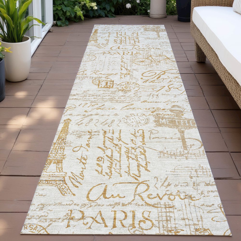 Machine Washable Indoor/Outdoor Chantille ACN2209 Gold 2'3" x 7'6" Runner Rug. Picture 6