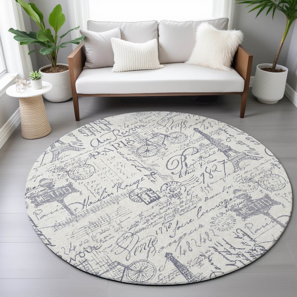 Machine Washable Indoor/Outdoor Chantille ACN2209 Ivory 8' x 8' Round Rug. Picture 5
