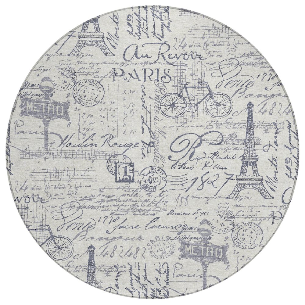 Machine Washable Indoor/Outdoor Chantille ACN2209 Ivory 8' x 8' Round Rug. Picture 1