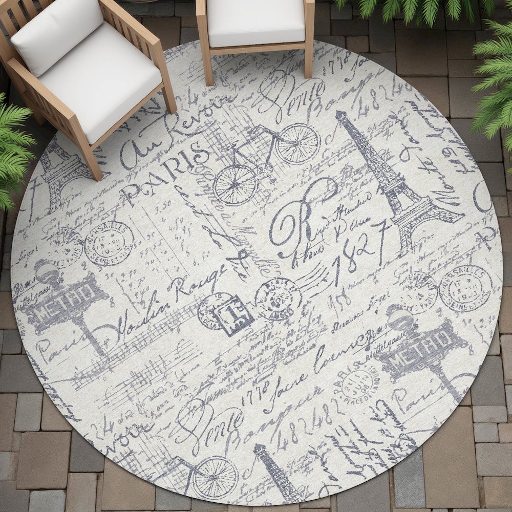 Machine Washable Indoor/Outdoor Chantille ACN2209 Ivory 8' x 8' Round Rug. Picture 6