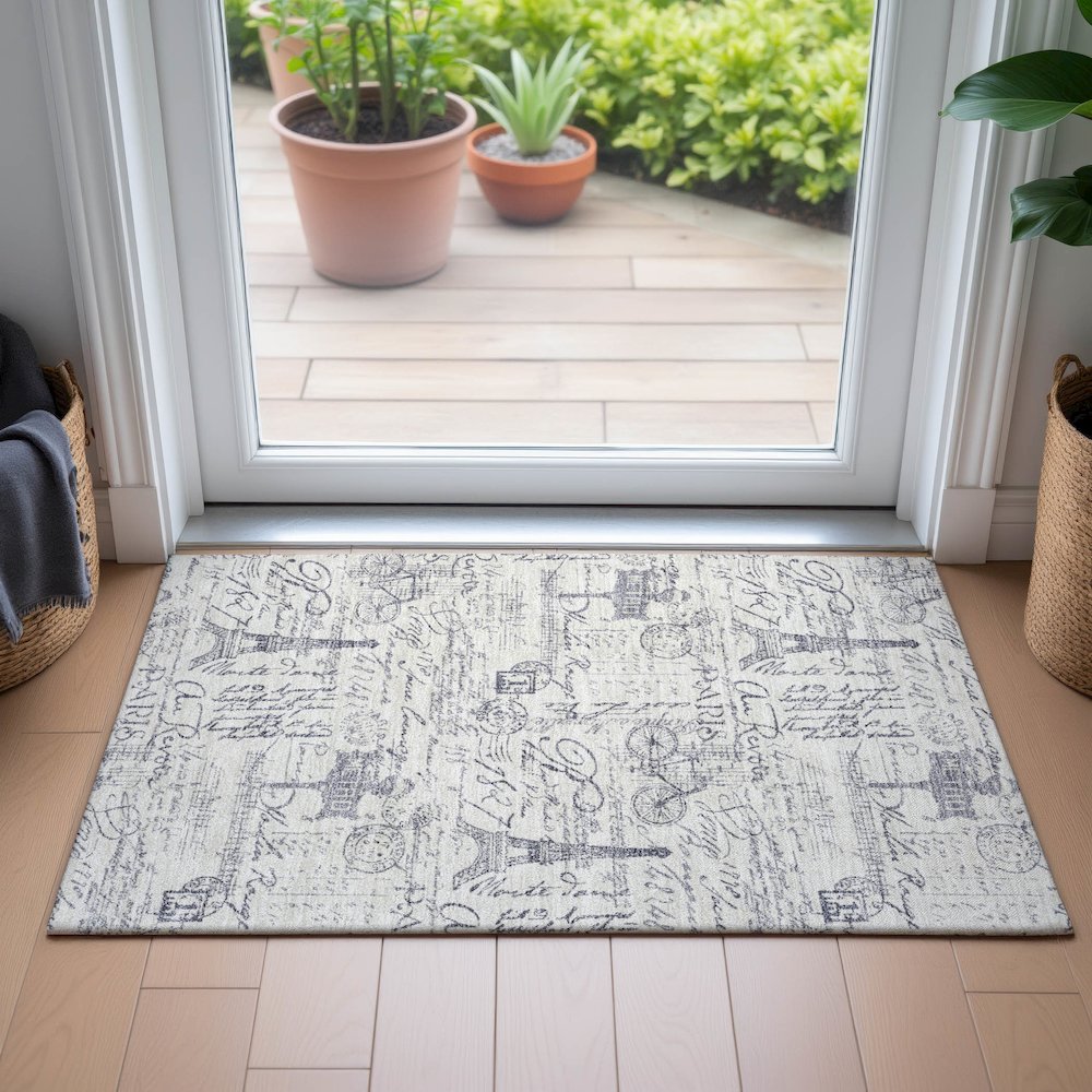 Machine Washable Indoor/Outdoor Chantille ACN2209 Ivory 1'8" x 2'6" Rug. Picture 5