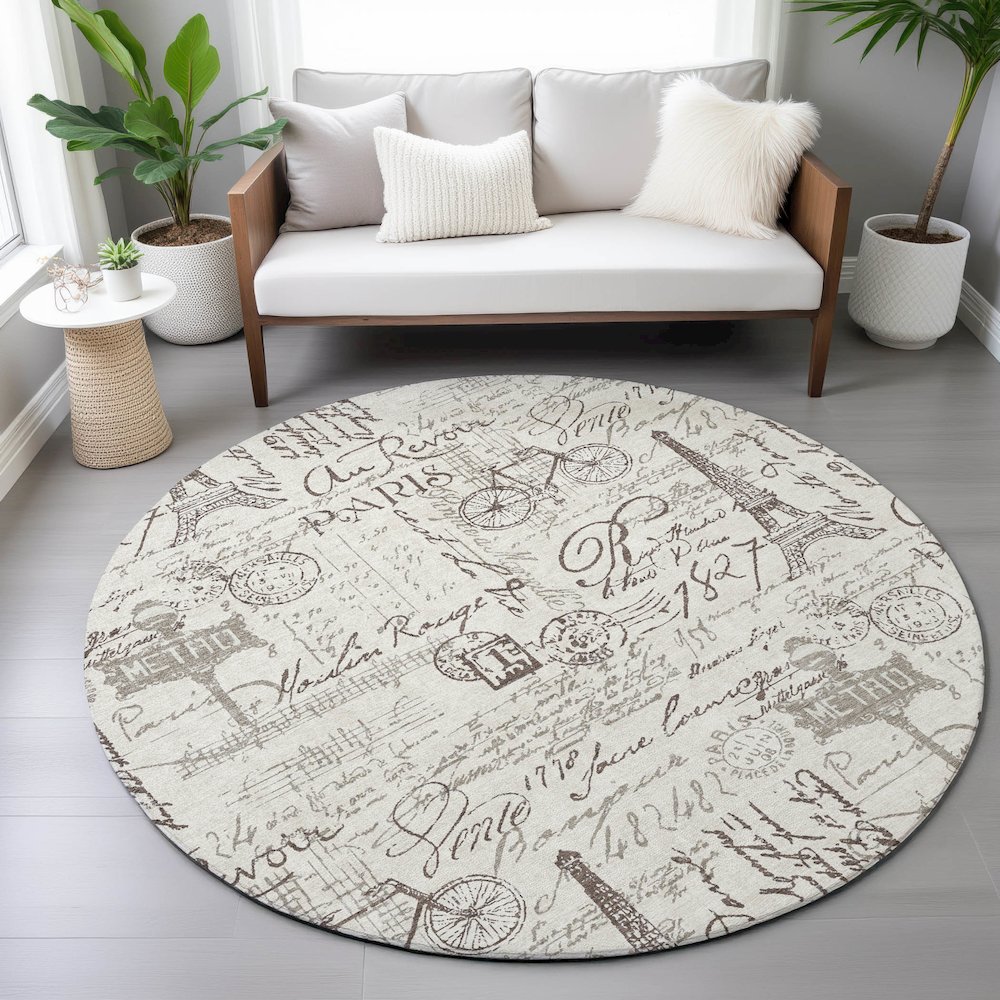 Machine Washable Indoor/Outdoor Chantille ACN2209 Linen 8' x 8' Round Rug. Picture 5