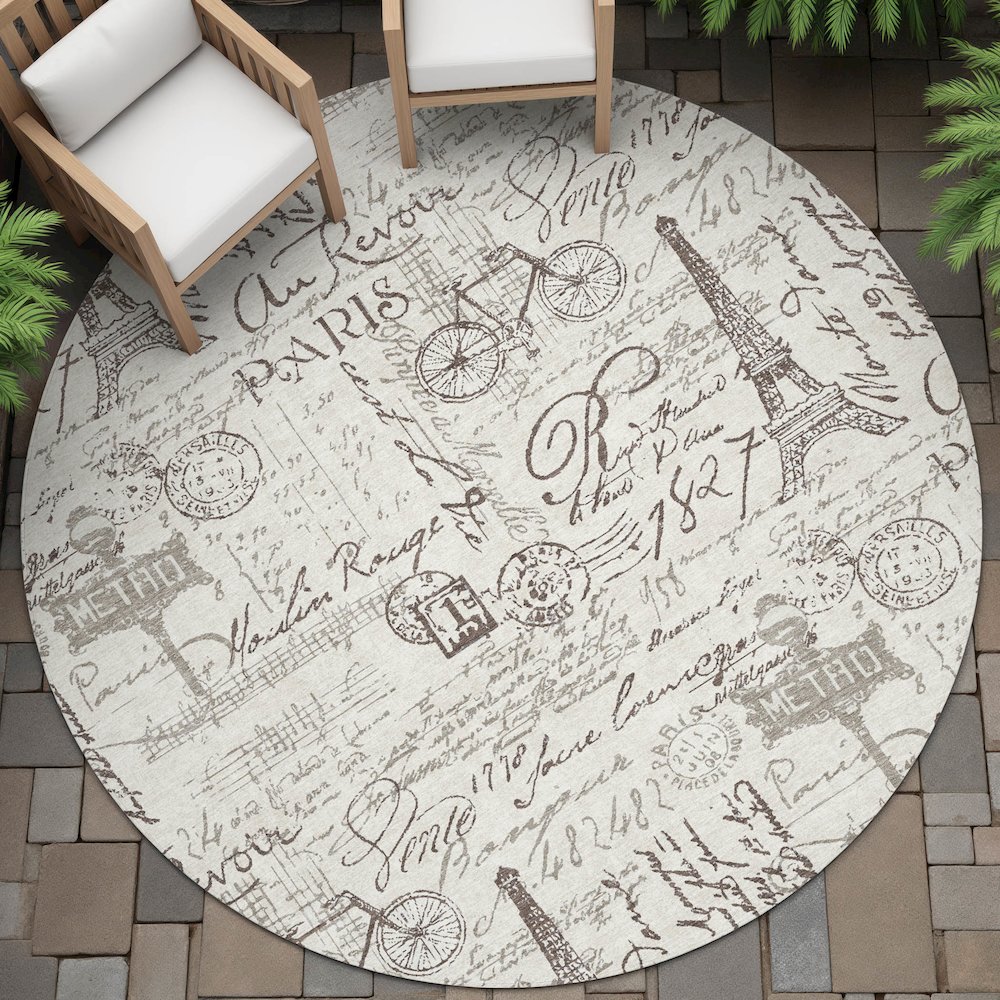 Machine Washable Indoor/Outdoor Chantille ACN2209 Linen 8' x 8' Round Rug. Picture 6