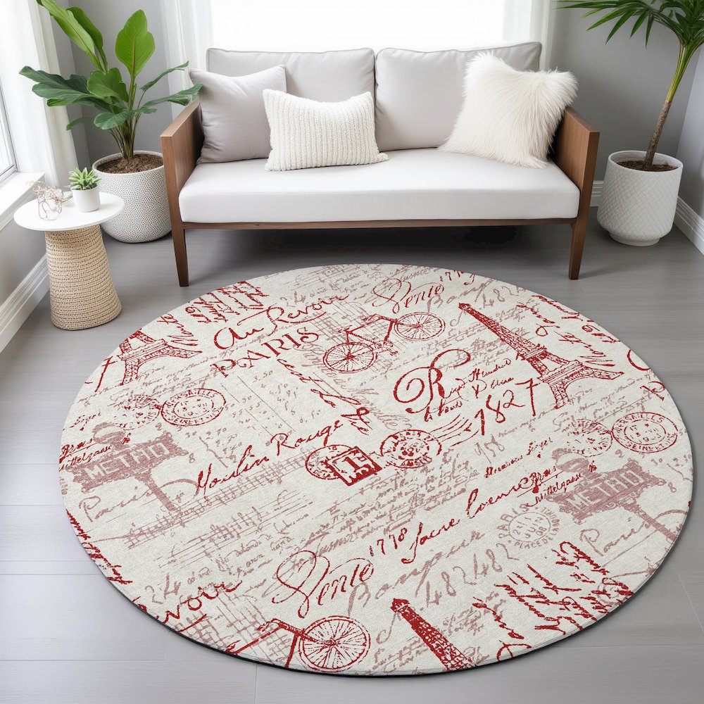 Machine Washable Indoor/Outdoor Chantille ACN2209 Red 8' x 8' Round Rug. Picture 5