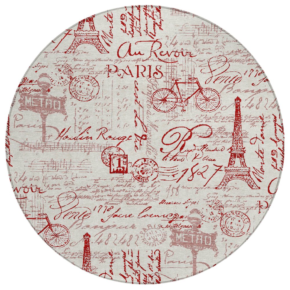 Machine Washable Indoor/Outdoor Chantille ACN2209 Red 8' x 8' Round Rug. Picture 1
