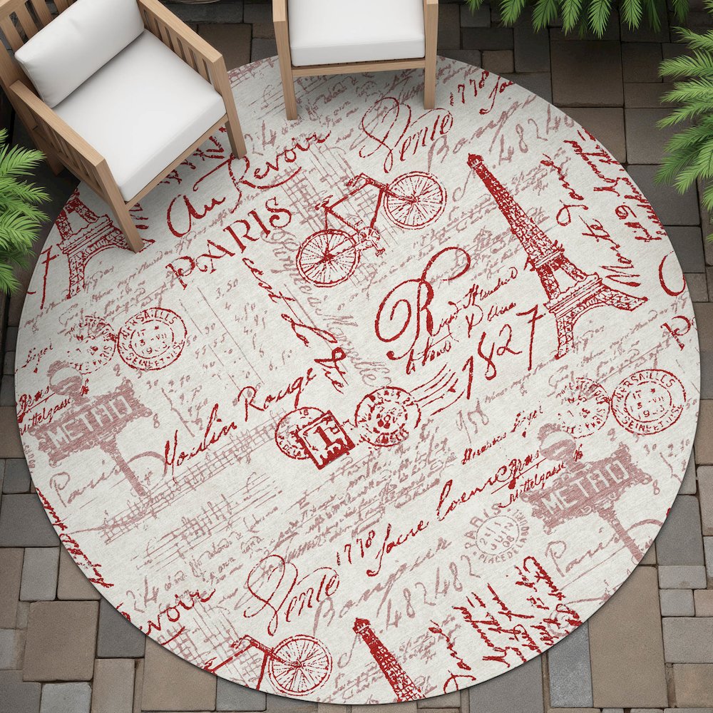 Machine Washable Indoor/Outdoor Chantille ACN2209 Red 8' x 8' Round Rug. Picture 6
