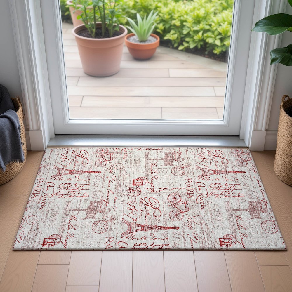 Machine Washable Indoor/Outdoor Chantille ACN2209 Red 1'8" x 2'6" Rug. Picture 5
