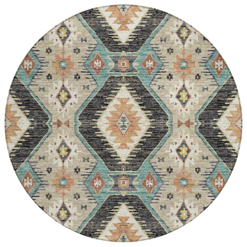 Machine Washable Indoor/Outdoor Chantille ACN2210 Black 8' x 8' Round Rug. Picture 1