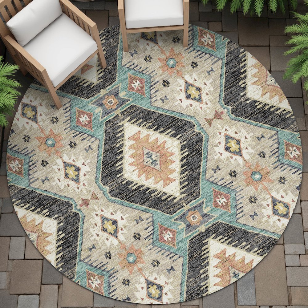 Machine Washable Indoor/Outdoor Chantille ACN2210 Black 8' x 8' Round Rug. Picture 6