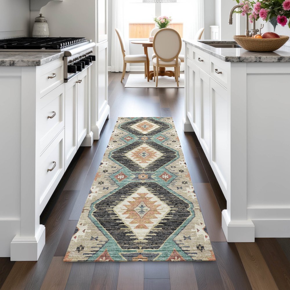 Machine Washable Indoor/Outdoor Chantille ACN2210 Black 2'3" x 7'6" Runner Rug. Picture 5
