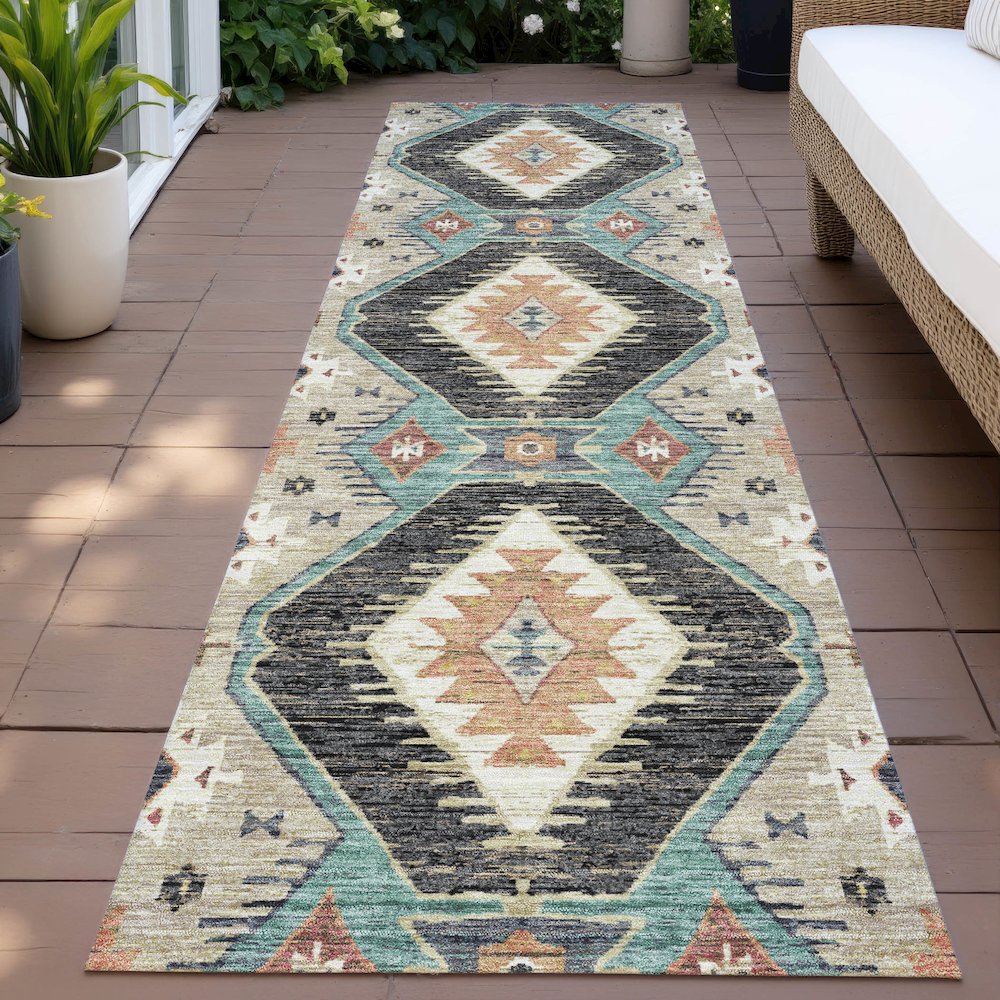 Machine Washable Indoor/Outdoor Chantille ACN2210 Black 2'3" x 7'6" Runner Rug. Picture 6