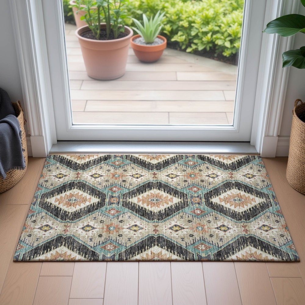 Machine Washable Indoor/Outdoor Chantille ACN2210 Black 1'8" x 2'6" Rug. Picture 5
