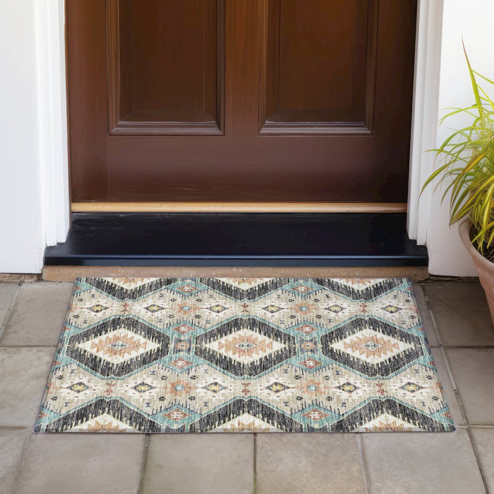 Machine Washable Indoor/Outdoor Chantille ACN2210 Black 1'8" x 2'6" Rug. Picture 6