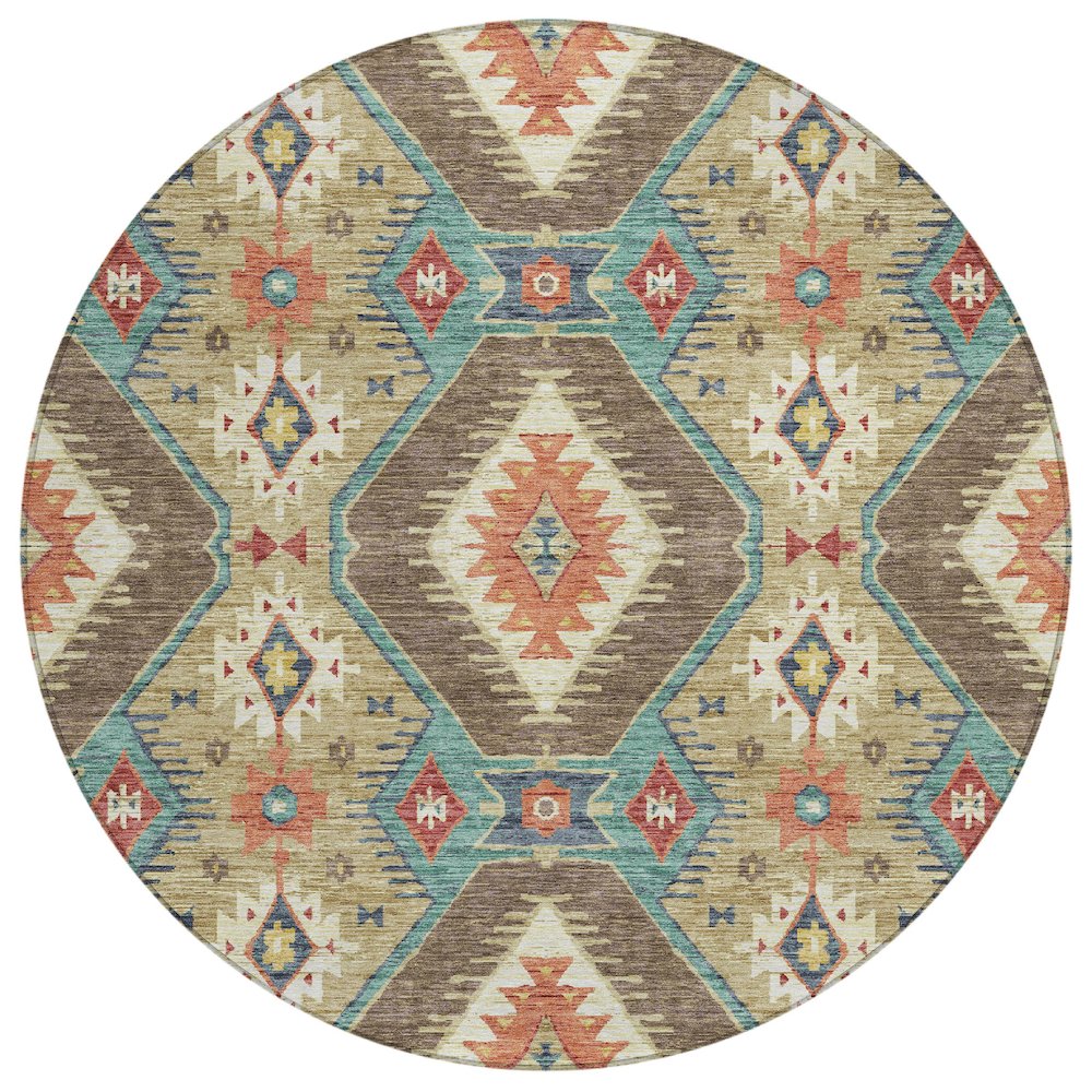 Machine Washable Indoor/Outdoor Chantille ACN2210 Khaki 8' x 8' Round Rug. Picture 1