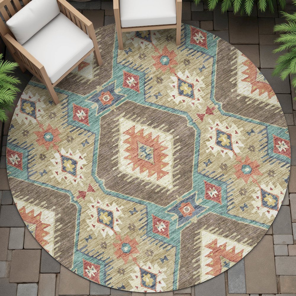 Machine Washable Indoor/Outdoor Chantille ACN2210 Khaki 8' x 8' Round Rug. Picture 6