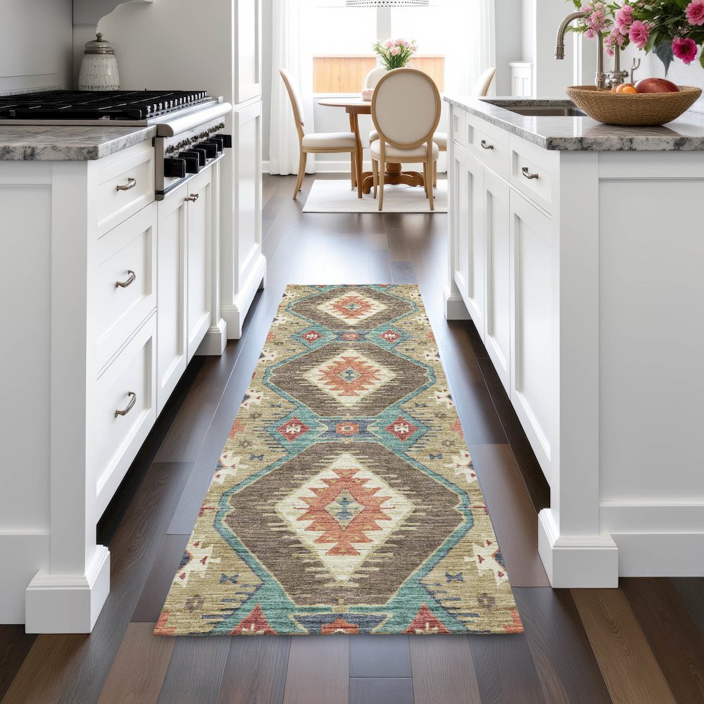 Machine Washable Indoor/Outdoor Chantille ACN2210 Khaki 2'3" x 7'6" Runner Rug. Picture 5