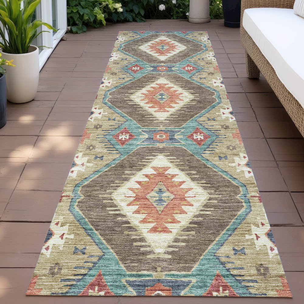 Machine Washable Indoor/Outdoor Chantille ACN2210 Khaki 2'3" x 7'6" Runner Rug. Picture 6