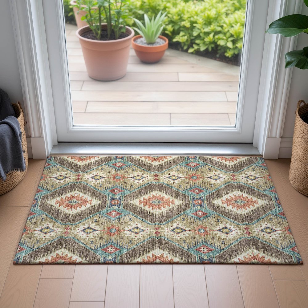 Machine Washable Indoor/Outdoor Chantille ACN2210 Khaki 1'8" x 2'6" Rug. Picture 5