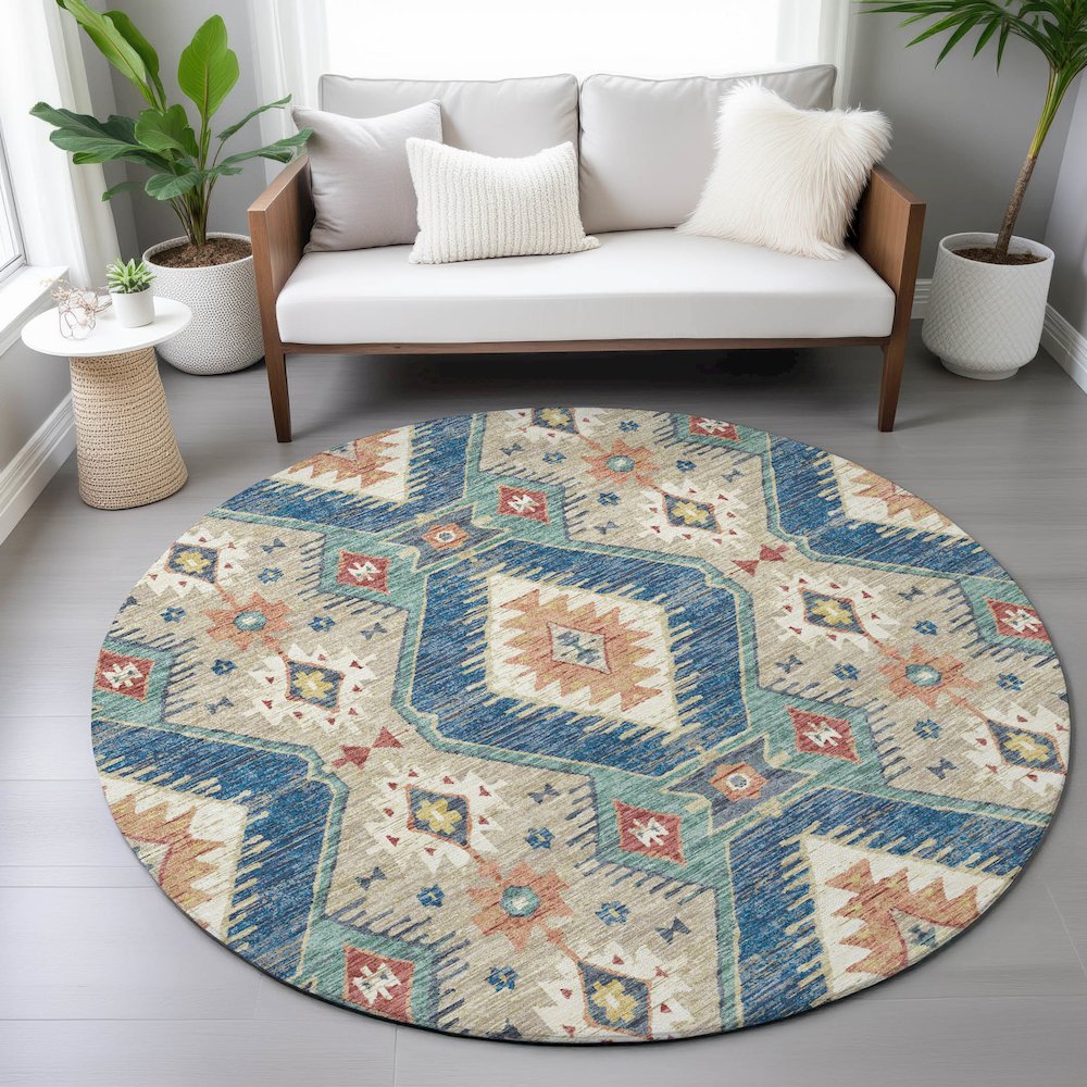 Machine Washable Indoor/Outdoor Chantille ACN2210 Navy 8' x 8' Round Rug. Picture 5