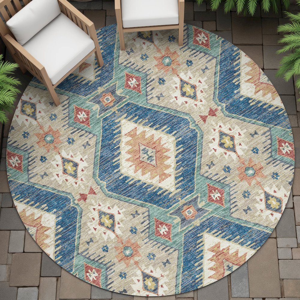 Machine Washable Indoor/Outdoor Chantille ACN2210 Navy 8' x 8' Round Rug. Picture 6